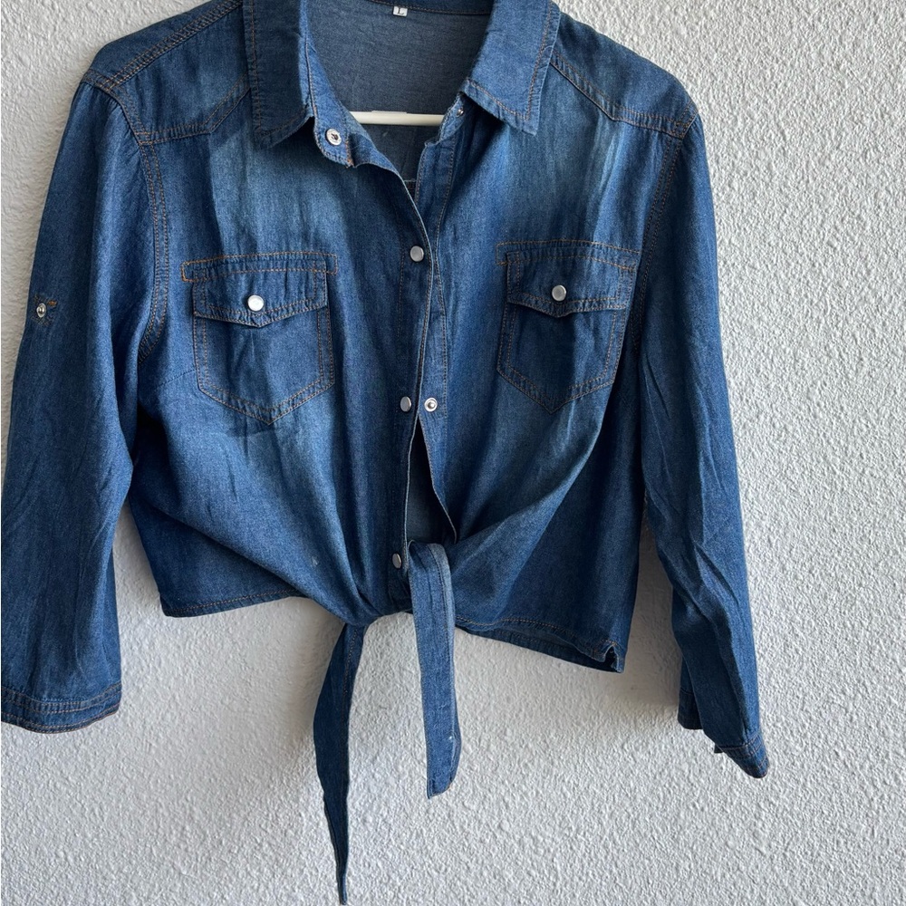 Denim Tie-Front Shirt